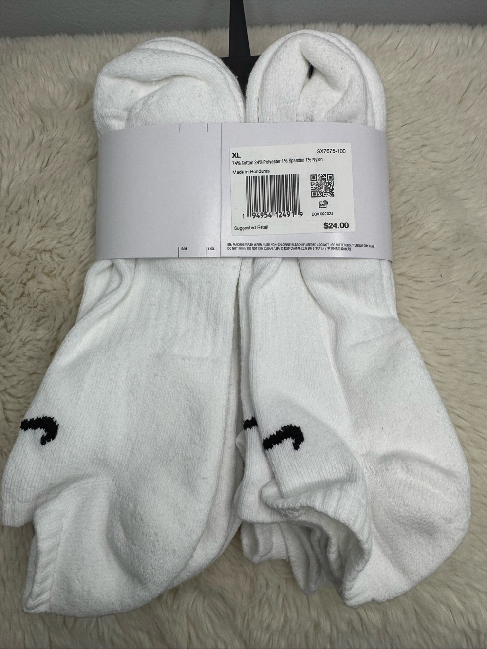 Nike White Athletic No-Show Socks with Black Swoosh - 6 Pack - Picture 2 of 3